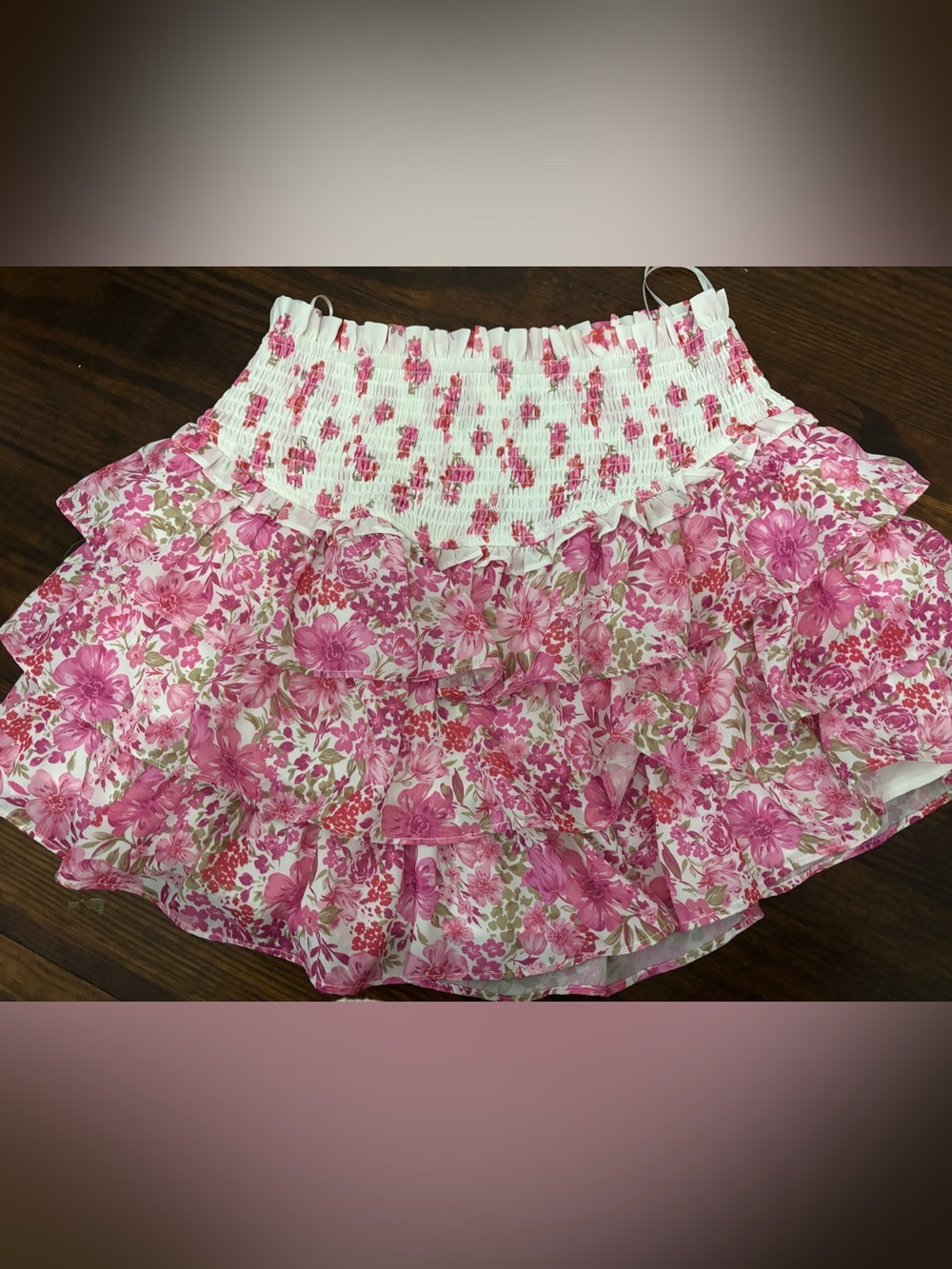 Altar’d State Floral Pink Tiered Ruffle Skirt